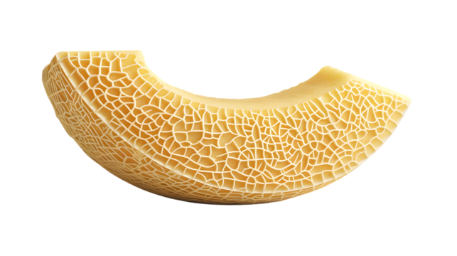 A slice of fresh melon with a detailed netted rind perfect for culinary and food photography n