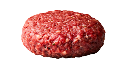 Fresh ground beef patty, raw minced meat portion, cut out transparent
