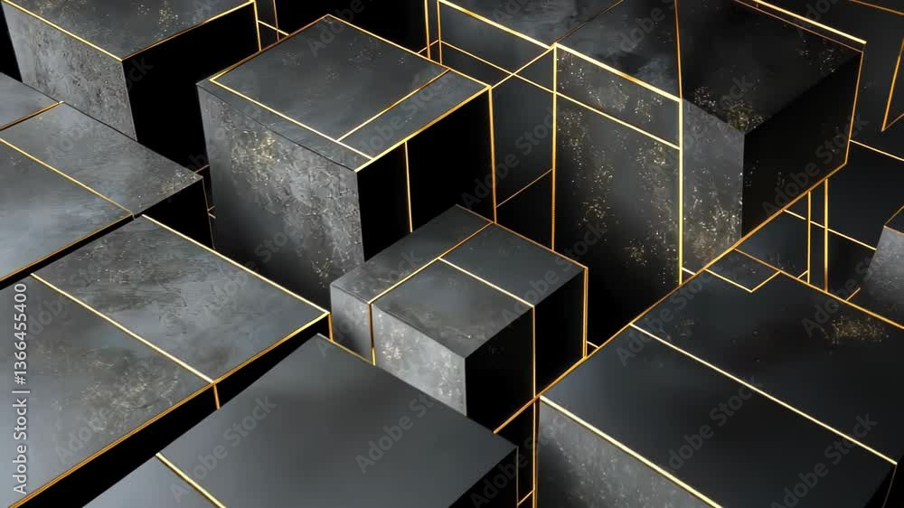 Poster Exploring abstract black and gold geometric shapes in a modern design setting