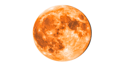 Red full moon, space object, lunar, astronomical details, cut out transparent
