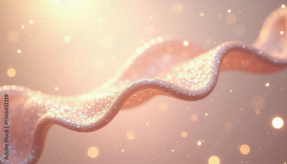 Poster abstract pink ribbon flowing with glittering bokeh background