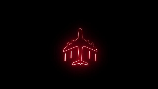 Airport sign icon design with neon effect. Neon zet plane fighter reactive pursuit military.A glowing neon outline of an airplane on black background 