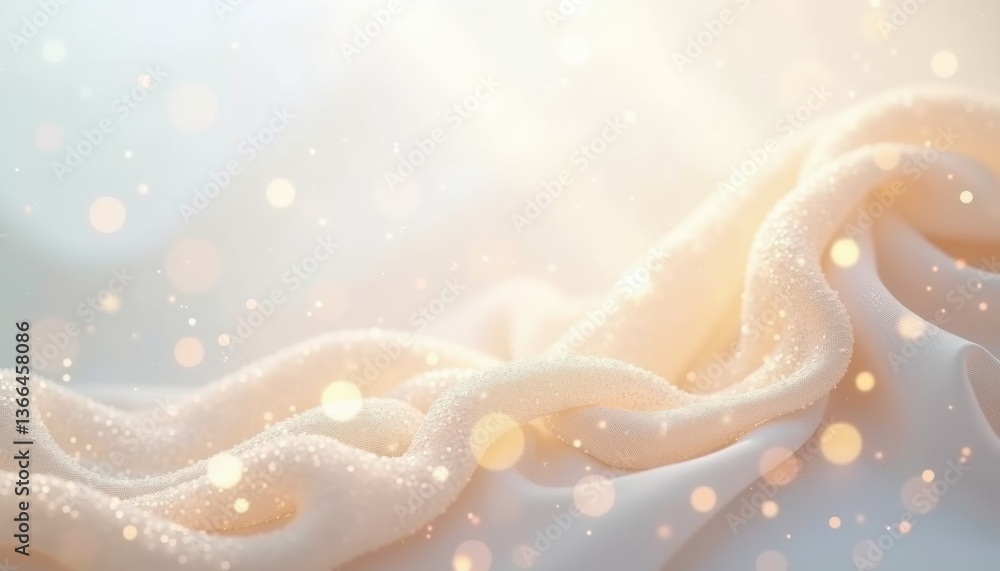 Poster Soft Draped Fabric with Glimmering Light and Bokeh Background  