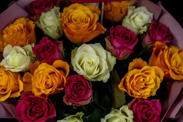 luxury bouquet of fresh roses, closeup