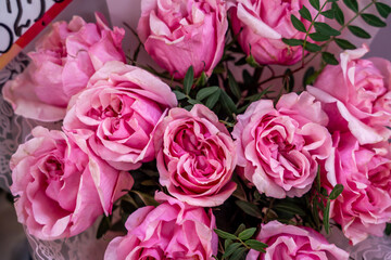 luxury bouquet of fresh red roses, closeup