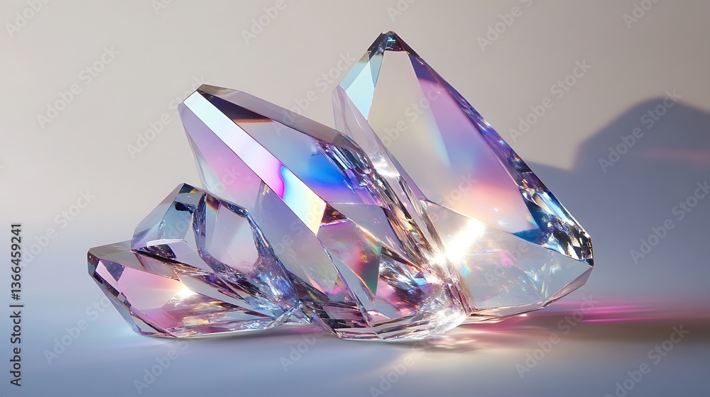 Poster iridescent crystal formation: sparkling gemstone cluster with prismatic reflections for a unique and