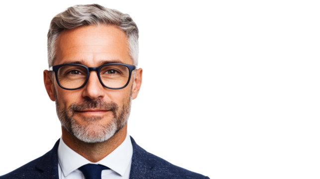 Confident businessman with glasses on a transparent background