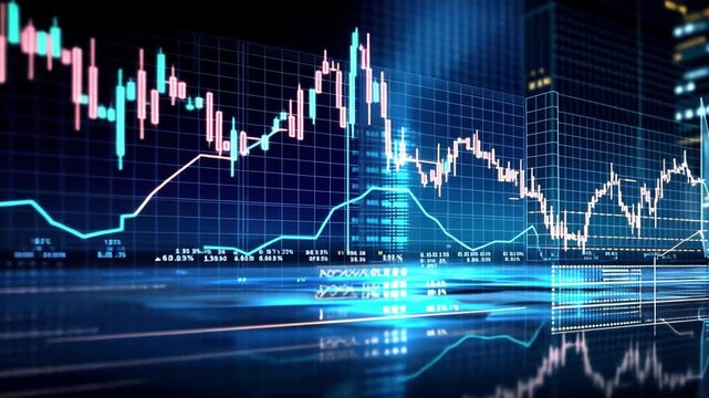 Discover the rising and falling stock market trends displayed through interactive data visualizations in a high-tech trading environment during market hours