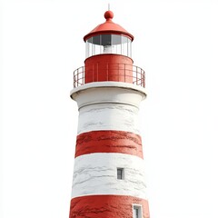 Red and White Striped Lighthouse Beacon Isolated on White Background