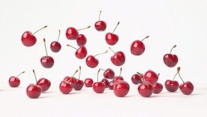Falling Cherries on White Background