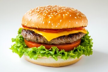Classic Cheeseburger on White Background