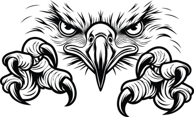 Fototapeta premium Angry eagle face and talons vector | A blade eagle with talons | Falcon head vector | Hawk face and talons vector design suitable for t-shirt and many more.