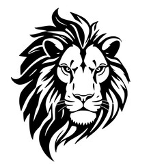 Fototapeta premium Majestic Lion Portrait: A striking black and white illustration of a lion's head, capturing its fierce gaze and magnificent mane, embodying power, courage, and leadership.