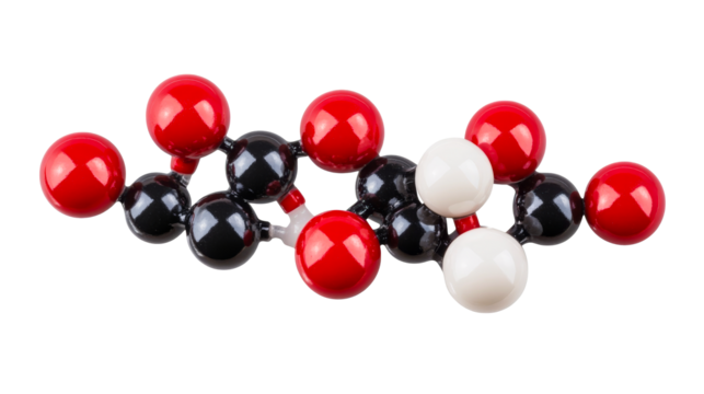 Molecular Model with Spheres in Red, White, and Black, cut out transparent