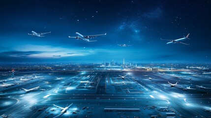 An AI powered system optimizing air traffic control by analyzing flight data, weather patterns, and congestion levels for safer and more efficient air travel