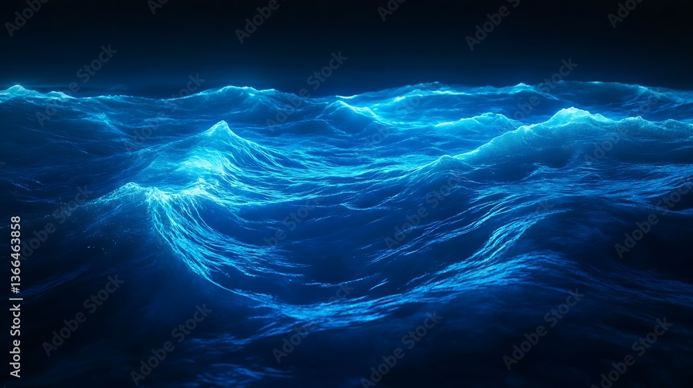 Poster mesmerizing ocean waves with a captivating blue glow creating a beautiful and dynamic seascape, evok