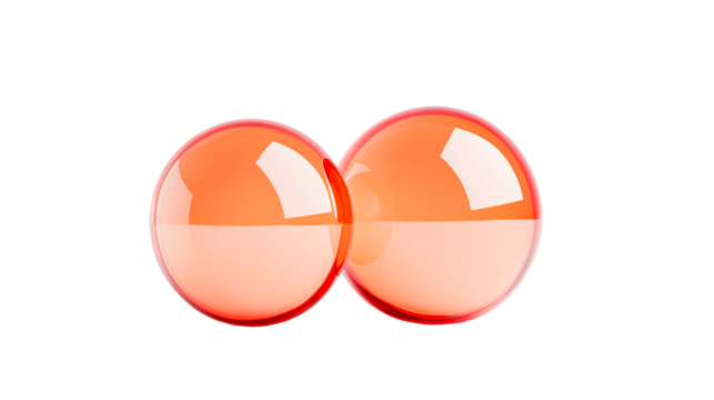 Two glossy orange spheres connected, 3D render, cut out transparent