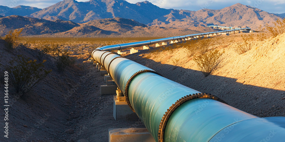 Poster Pipeline infrastructure traverses arid desert landscape Generative AI