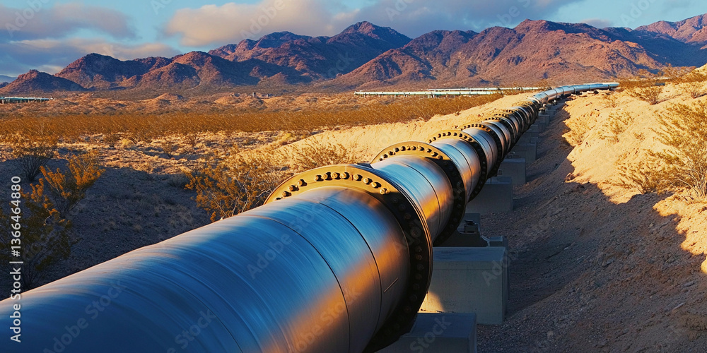 Poster pipeline infrastructure stretches across the desert landscape generative ai