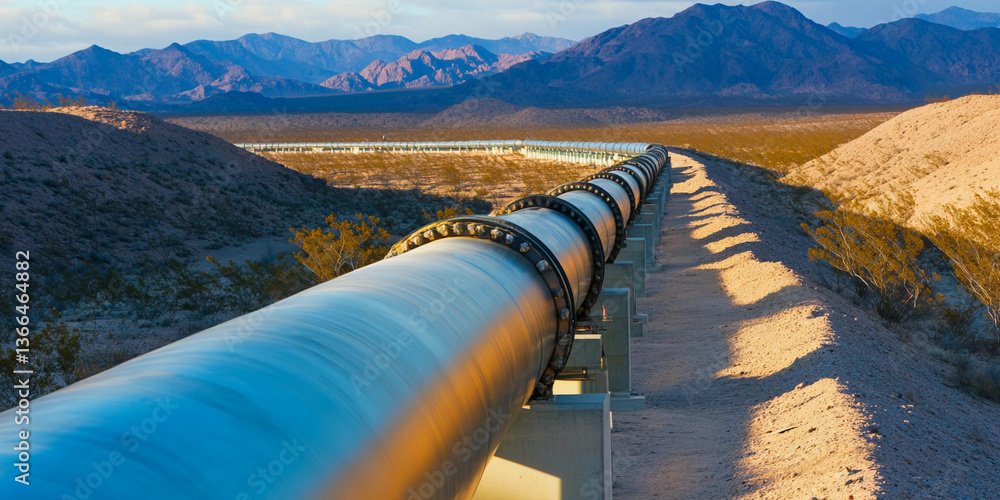 Poster Pipeline infrastructure stretches across vast desert landscape Generative AI