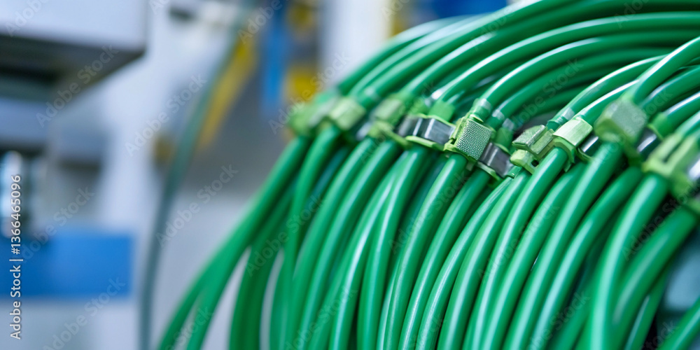 Poster Green cables arranged in industrial setting for equipment use Generative AI