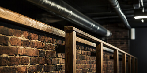 Naklejka premium Industrial handrail detail with moody lighting in closeup view Generative AI