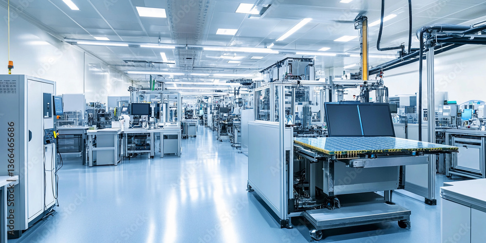 Aufkleber modern semiconductor factory interior with advanced technology generative ai
