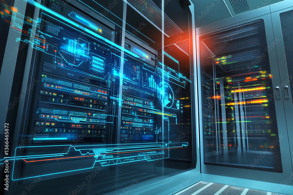 Aufkleber Advanced server room with holographic interface technology Generative AI