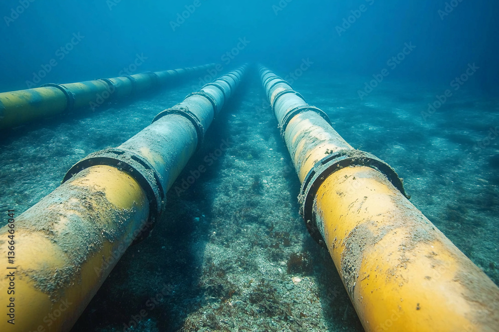 Poster Underwater pipelines stretching across the ocean floor Generative AI