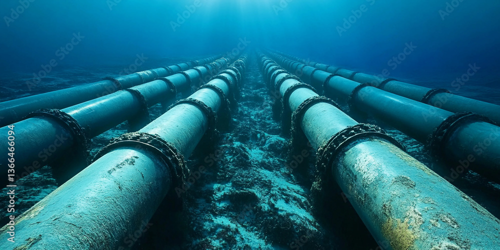 Aufkleber Underwater pipeline system transporting resources in ocean depths Generative AI