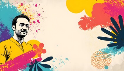 A man with painted background and colorful artistic design
