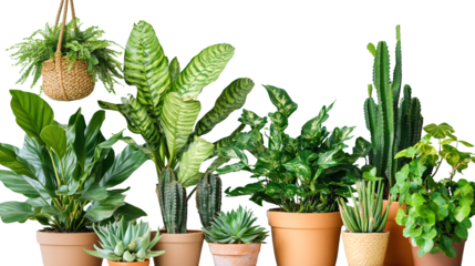 Variety of Houseplants in Pots with Transparent Background for Decoration