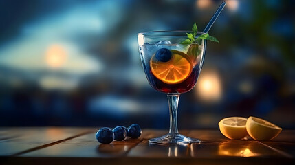 Coktail on wooden table . Generative AI