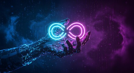 Robotic Hand Holding Infinity Symbol.