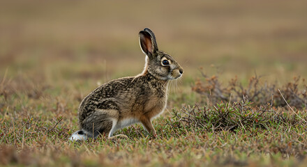 Ethiopian Highland Hare Portrait in Natural Habitat, Endemic Wildlife Species