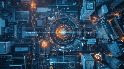 Fototapeta premium An AI powered system optimizing disaster response by analyzing emergency data, resource availability, and geographic conditions to improve crisis management strategies