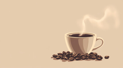 Obraz premium Steaming cup of coffee beans: a simple yet striking illustration of a steaming cup of coffee beans, perfect for representing the warmth and comfort of a morning brew. Muted Awakening. Illustration
