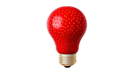 Strawberry light bulb on a black background, cut out transparent