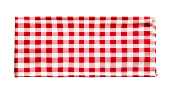 Red and white gingham pattern tablecloth, kitchen, picnic, folded, cut out transparent
