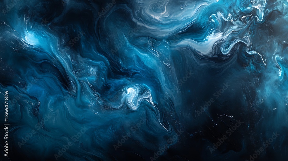 Poster serene depths: abstract ocean depiction with flowing teal and white hues creating a calming and arti