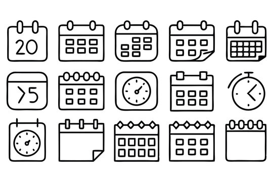 date management line icon set 