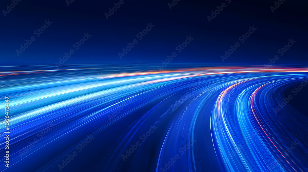 Poster an abstract blue background with blurred stripes and light stripes on the horizon. the lines resembl