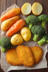Delicious Fried Fish with Roasted Potatoes, Carrots, and Broccoli