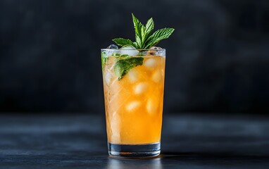 Refreshing Iced Orange Mint Cocktail Drink in Glass