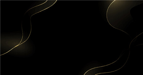 Abstract black luxury background with gold lines. Elegant wave modern wallpaper. Template banner background for sales, ads, events, awards, web, pages, and others