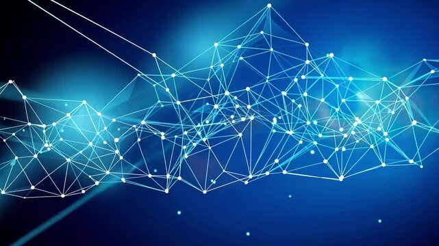 Dynamic blue network visualization showcases interconnected nodes and lines, illustrating the elegance of digital relationships and data flow. A captivating look at modern connectivity