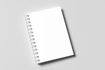 A4 format spiral binding notebook mock up on white background