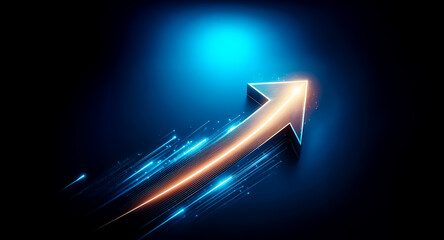 Dynamic upward motion shown by a glowing orange arrow with blue trails against a dark background with a blue light.