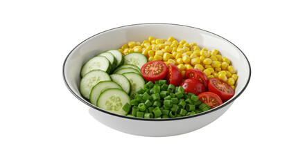 Isolated Bowl with Corn, Cucumber, and Tomato Salad