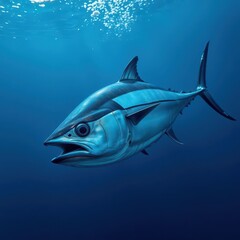 Fototapeta premium Powerful Bluefin tuna swimming in ocean depths, ocean life, fishing